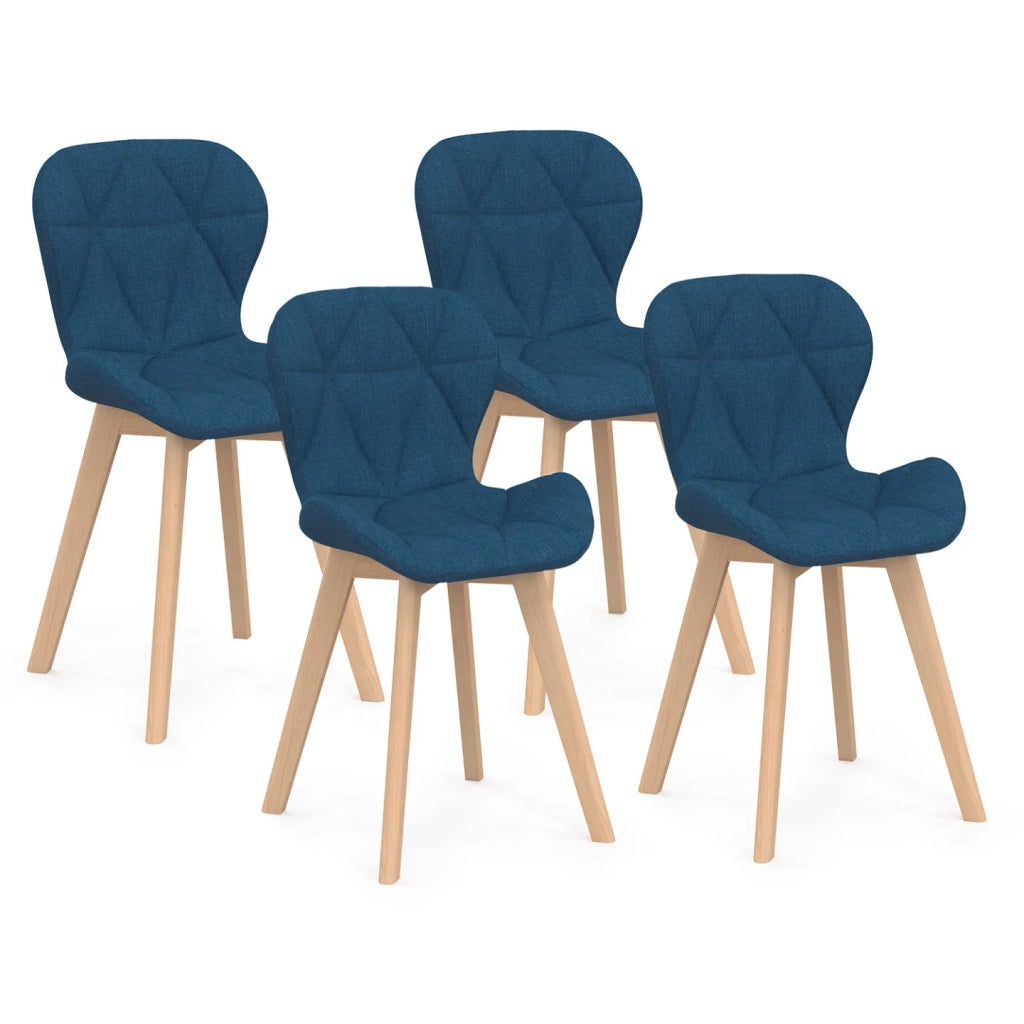IDMarket - Set di 4 sedie ROBINE in tessuto blu anatra per sala da pranzo