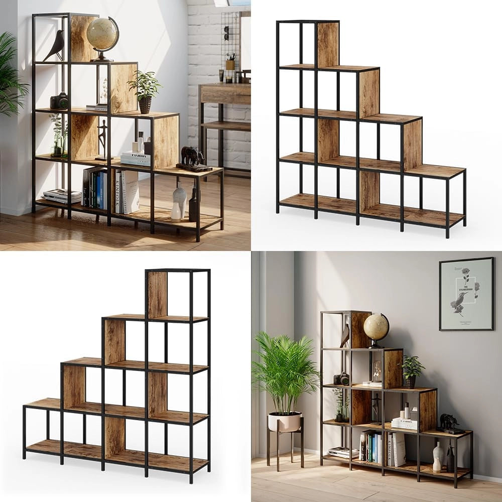 Divisorio per ambienti Fyrk, Legno antico, 120 x 120 cm, utilizzabile come divisorio o come libreria aperta