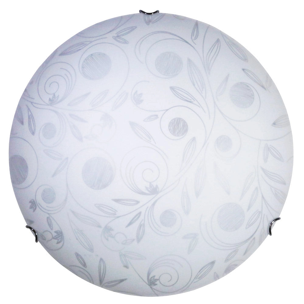 Plafoniera 2xE27 Ganci Cromo Vetro Lastra Bianco Decorato Garden E-Energy Clara