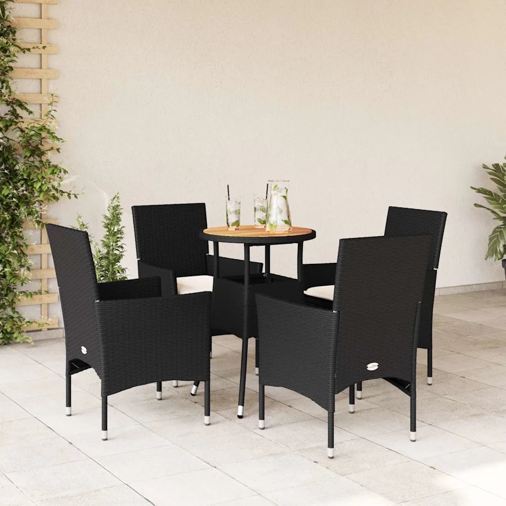 Set Pranzo da Giardino 5 pz | Set Salotto da Giardino con Cuscini Nero Polyrattan Acacia