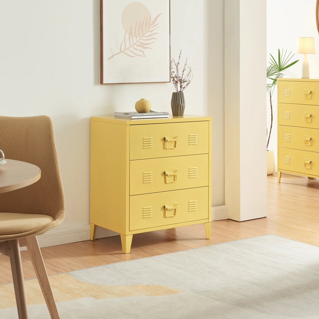 Cassettiera Hämeenlinna Comò in Acciaio con 3 Cassetti 72 x 60 x 40 cm Giallo [en.casa]
