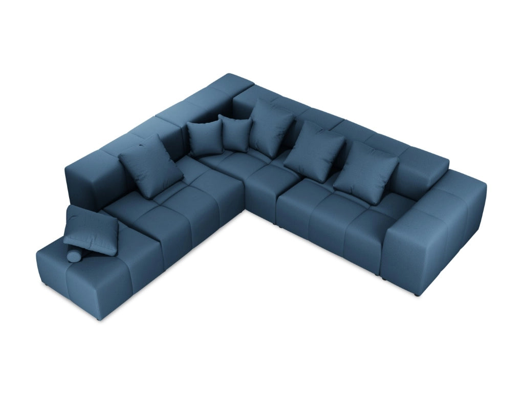Cosmopolitan Design - Divano angolare modulare reversibile "Rome" 7 posti in tessuto strutturato blu scuro 