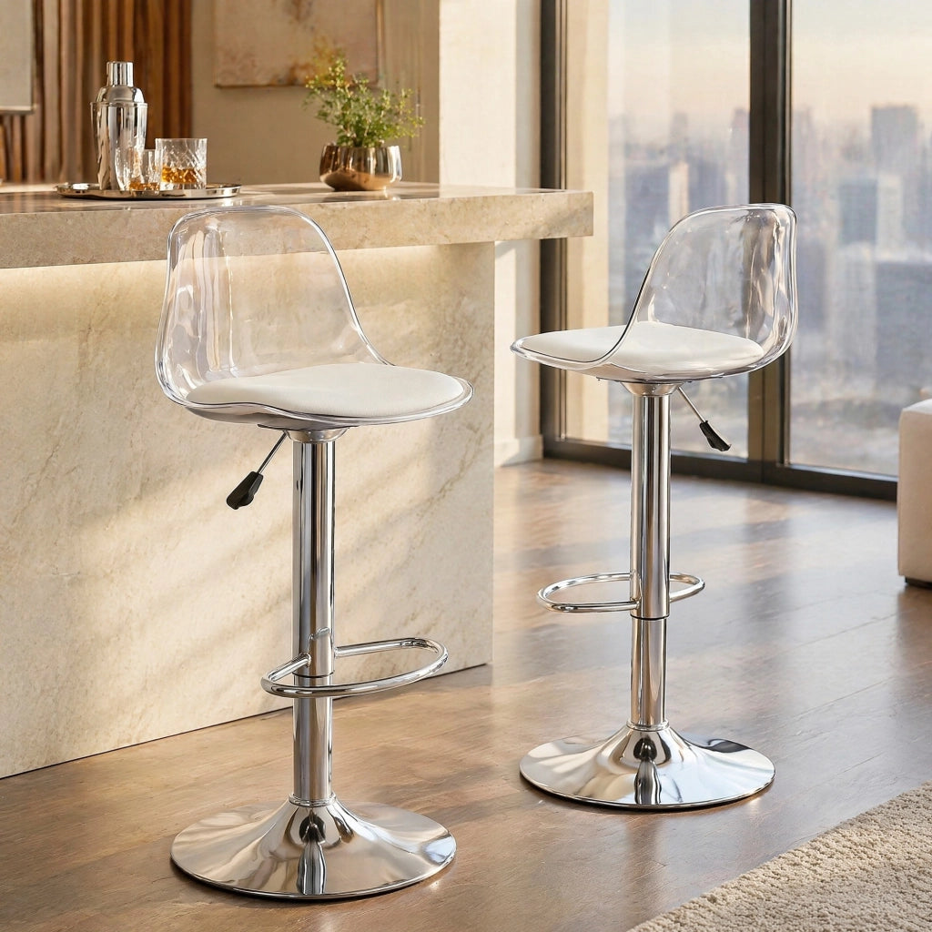 SGABELLO ALTO Regolabile 82-104 cm Bianco/Silver Set da 2 pezzi