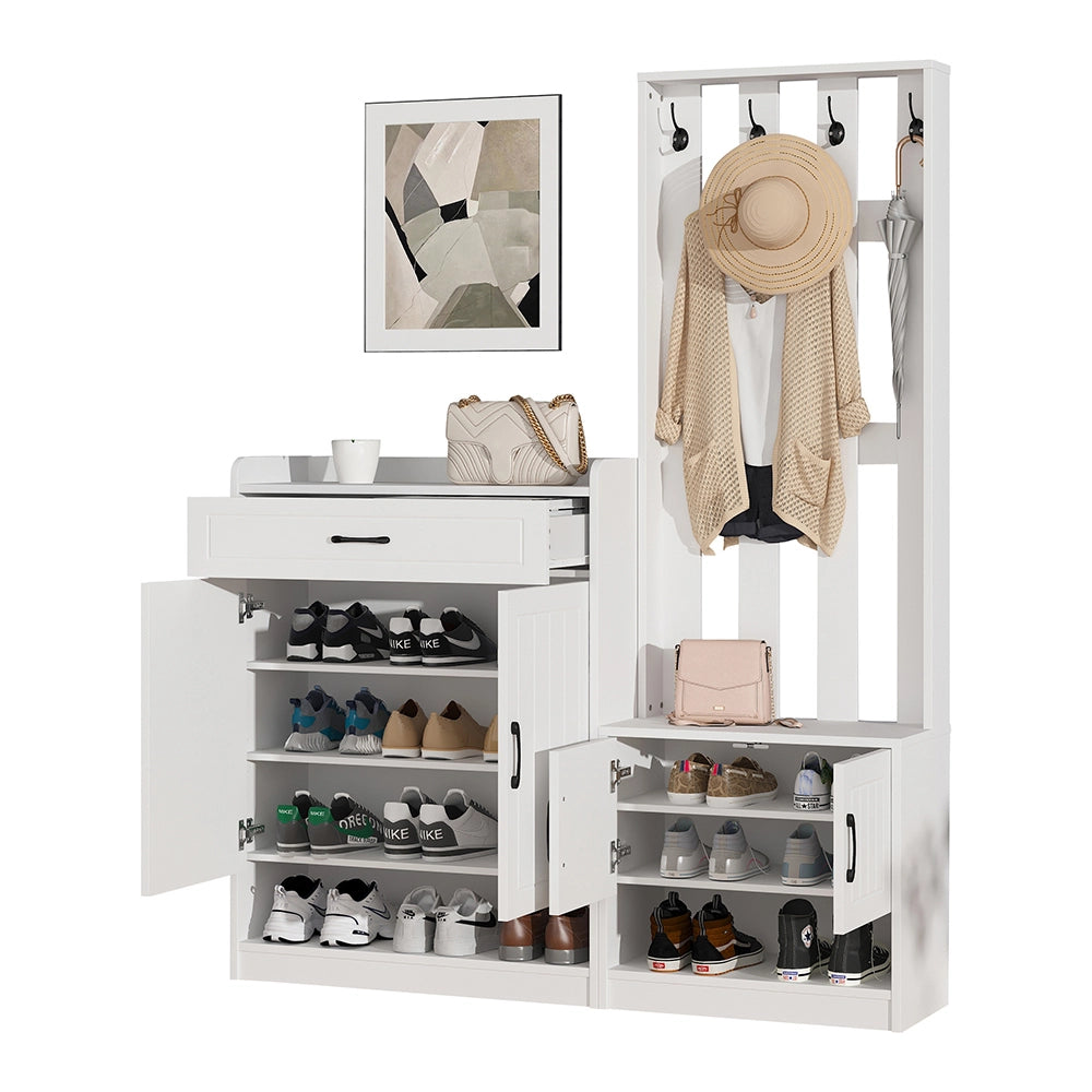 Vestiaire d'ingresso con pannello e armadietti scarpe - Xylo - 80x25x96,5 cm - Bianco - Set cambio scarpe, asciugatore
