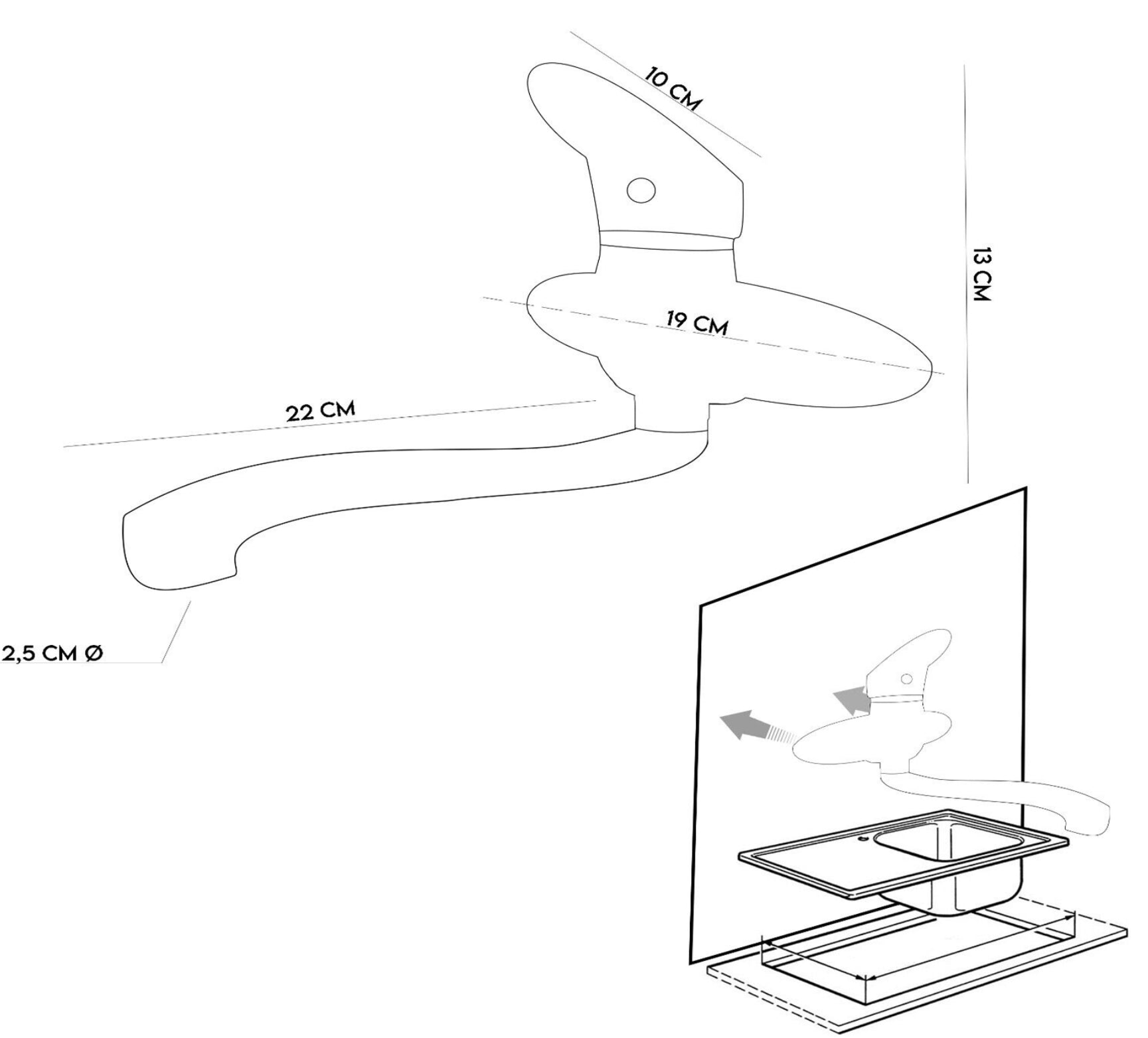 Rubinetto miscelatore gruppo lavello a parete dorato, oro