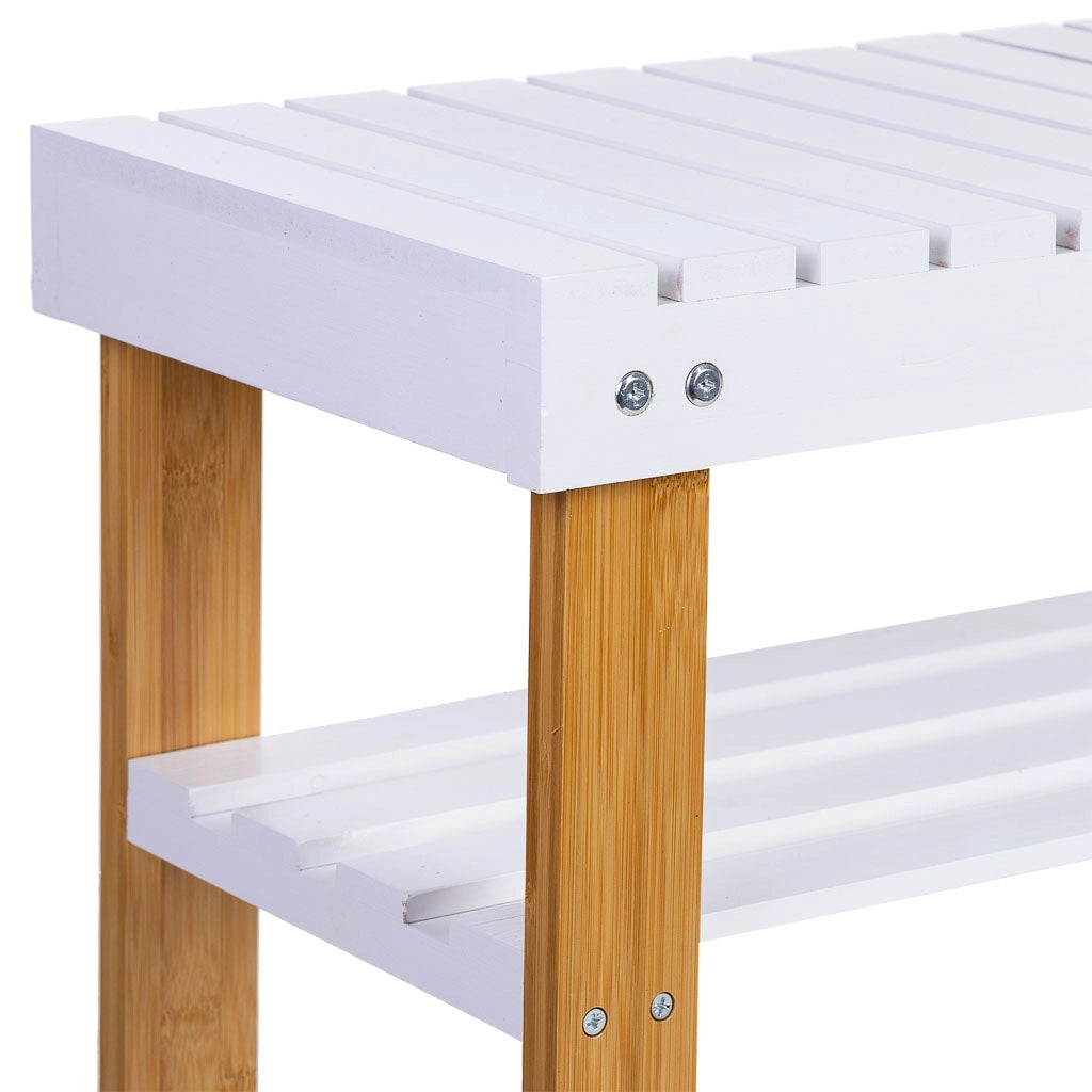 Panca porta scarpe in legno bianco 90x29x45h cm