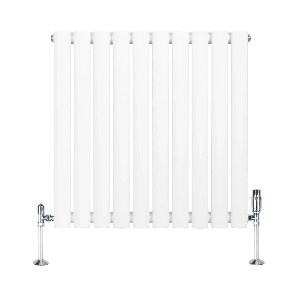 Radiatore Orizzontale Ovale 600x600mm Bianco con Valvole TRV