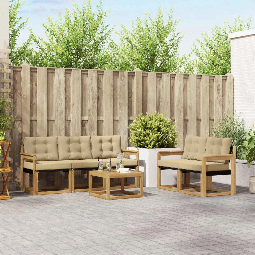 Set di divani da esterno con cuscino 6 pcs Bianco e Beige
