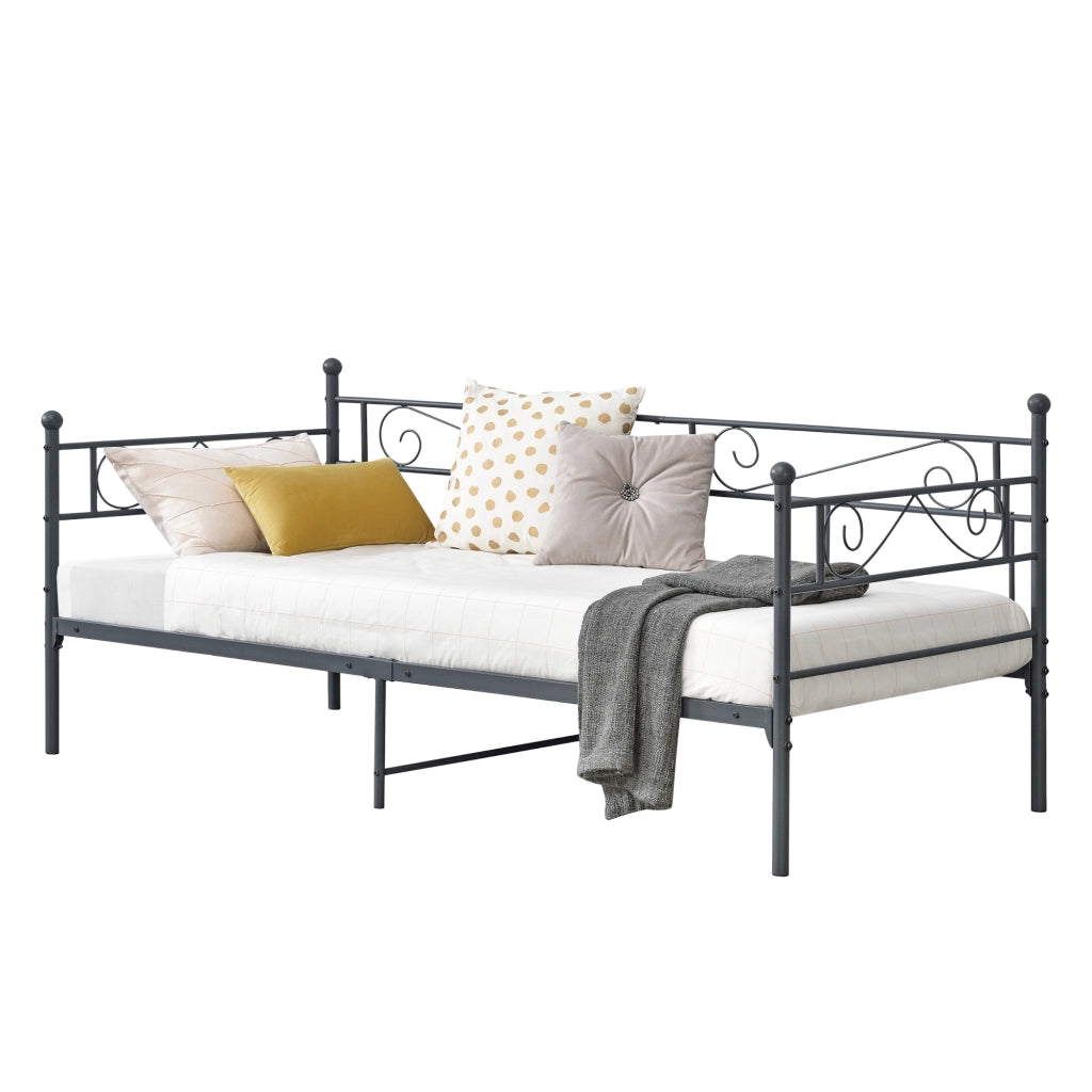 Struttura Divano Kerava in Acciaio Letto Singolo 90 x 200 cm - Grigio Scuro Opaco [en.casa]