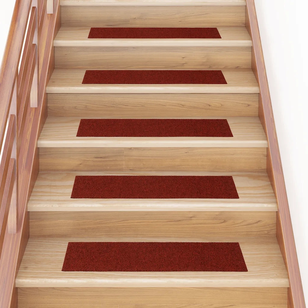 Tappetini per scale autoadesivi 15 pz | Gradini per Scale 76x20 cm Bordeaux Rosso Rettangolari