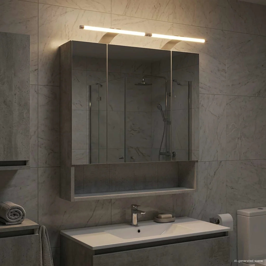Mobiletto per specchio da bagno con lo scaffale Grigio cemento 889194