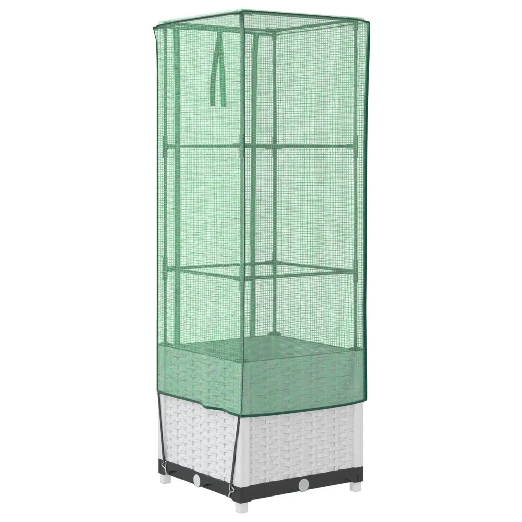 Fioriere | Cassetta per fiori | Letto Rialzato con Copertura Serra Effetto Rattan 40x40x139 cm