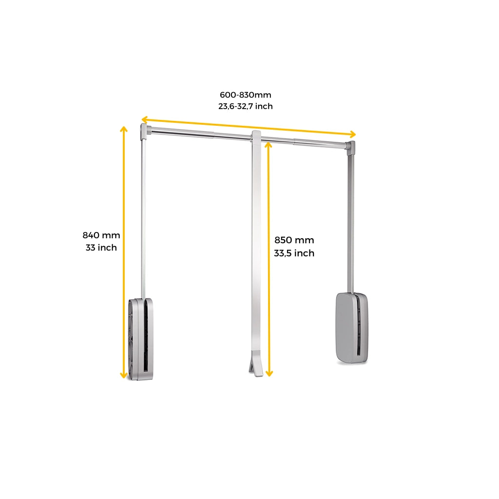 Emuca Appendiabiti per armadio Sling, 600 - 830, Cromato brillo, Acciaio e Tecnoplastica, 1 u.