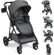 2 in 1 Passeggino Leggero Pieghevole per Bambini, con Schienale Regolabile, Sedile Reversibile, Tettuccio, Cestello Portaoeggetti, per Neonati per 0-36 Mesi (Grigio)