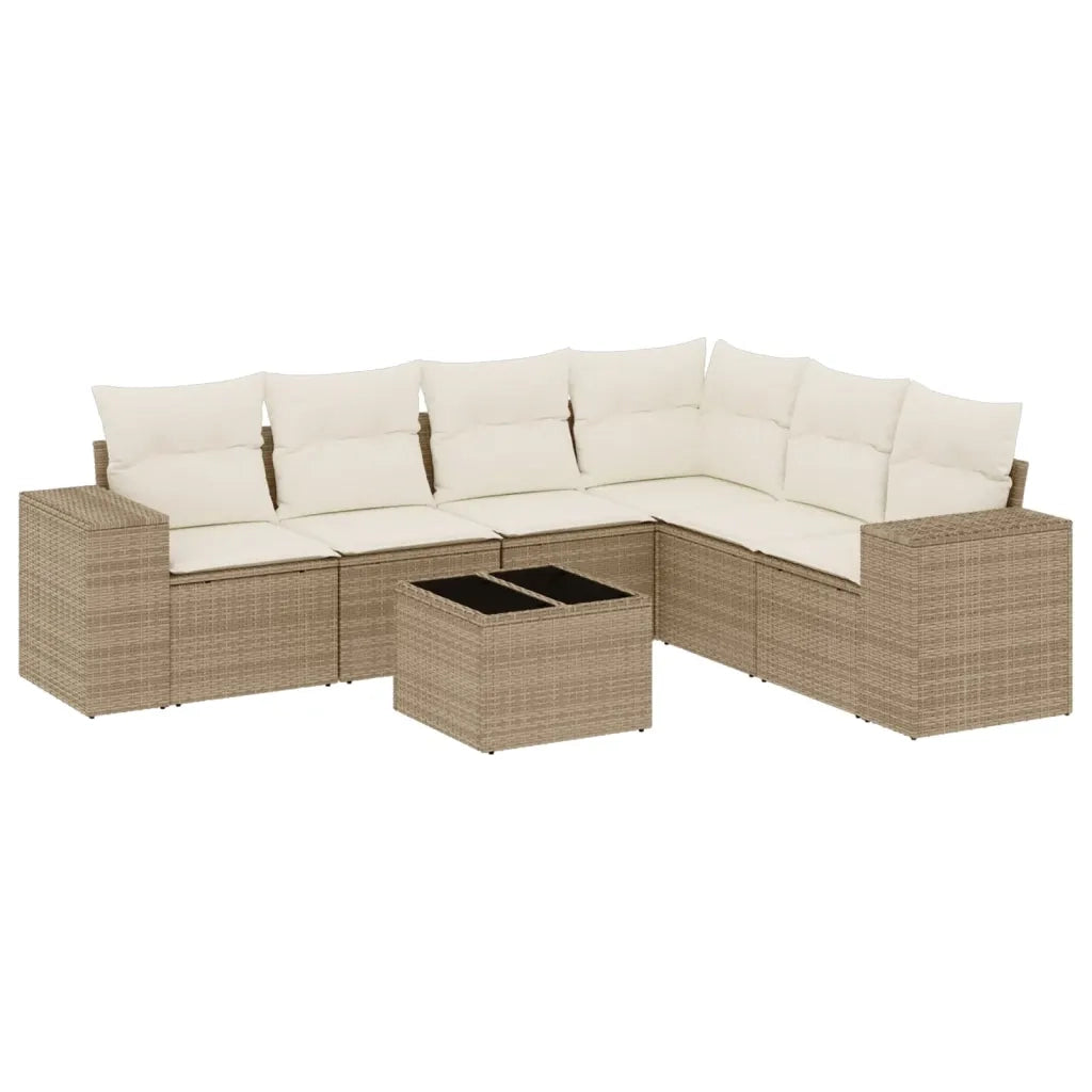 Set Divani da Giardino 7 pz con Cuscini Beige in Polyrattan 3222617