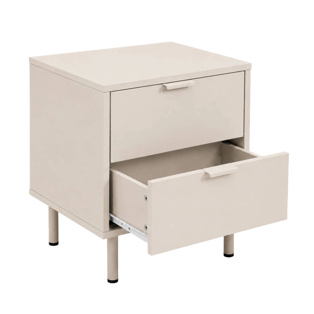Comodino decorativo in legno e metallo 2 cassetti, beige