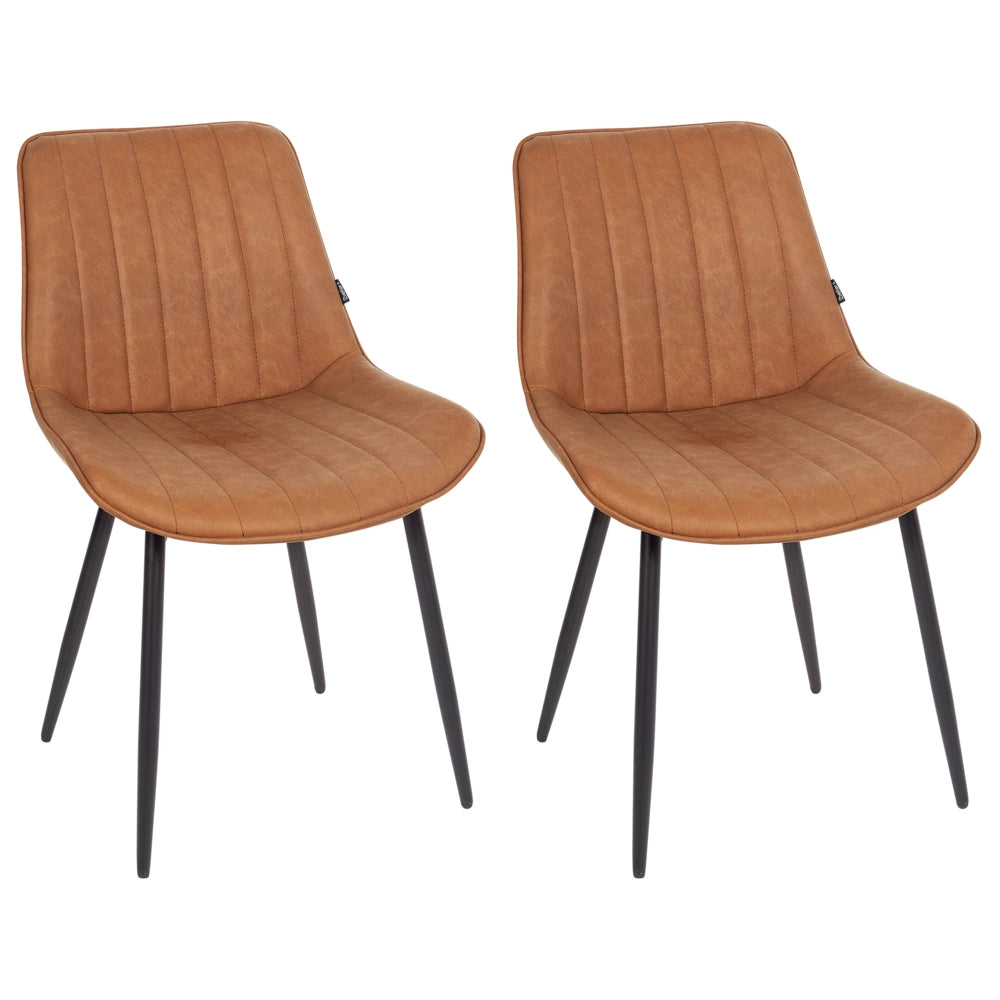 Set di 2 sedie da pranzo in ecopelle marrone con gambe in acciaio nero senza braccioli set da pranzo salotto soggiorno moderno