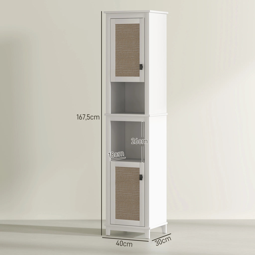 Colonna Bagno con Ripiani Regolabili 2 Ante Ratan ¨C Zephmum ¨C 40x30x167,5 cm Bianco