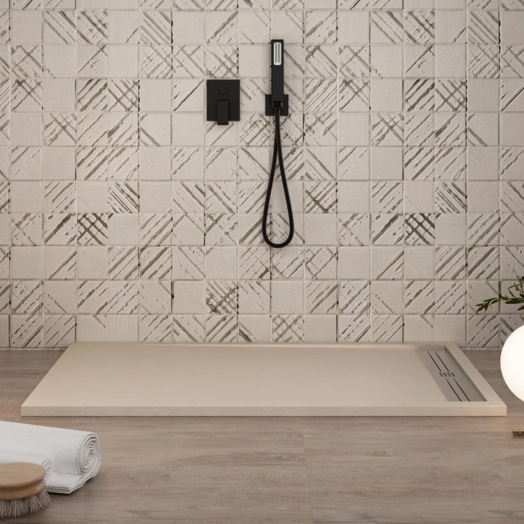 Piatto doccia in marmoresina crema effetto pietra cemento relax, misura 70x180