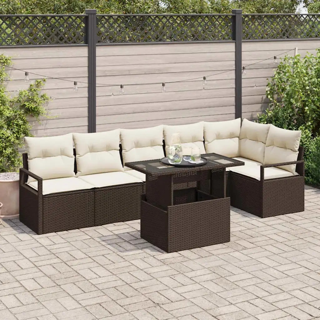 Set Divano da Giardino con cuscino 7 pcs Marrone Poly Rattan 3348834
