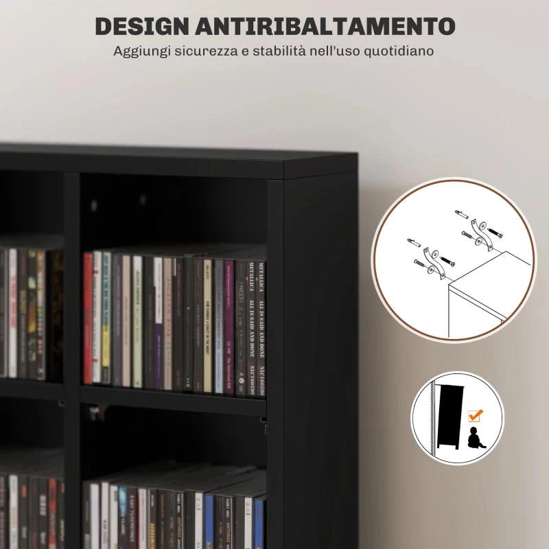 MOBILE PORTA CD CON RIPIANI REGOLABILI PER 456 CD O 336 DVD, 24 SCOMPARTI, 89X20X130.5 CM, NERO