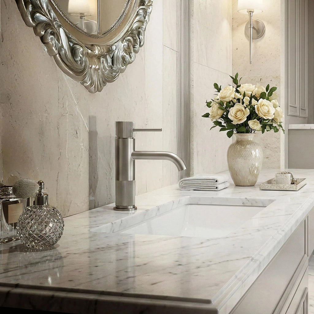 Rubinetto Da Bagno Rea Lungo Stripe Brush Nickel Low