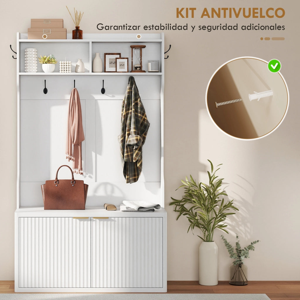 Appendiabiti con scaffale per ingresso ¨C Zephmum ¨C Bianco 100x38x172 cm
