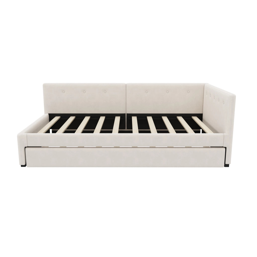 Letto estraibile 90x200 cm in velluto beige, salvaspazio e moderno