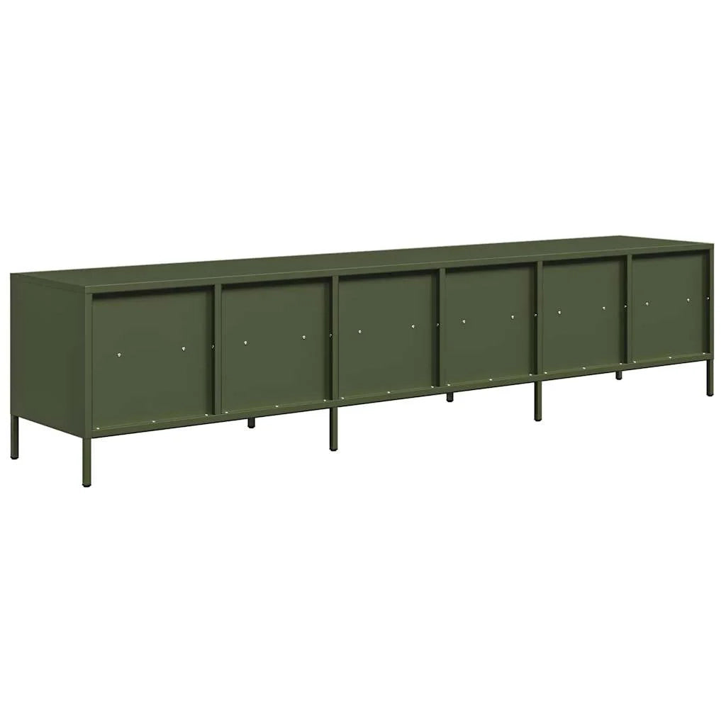 Mobile porta TV pratico e spazioso 202 x 39 x 43 cm stile contemporaneo acciaio laminato a freddo verde oliva 02_0055636