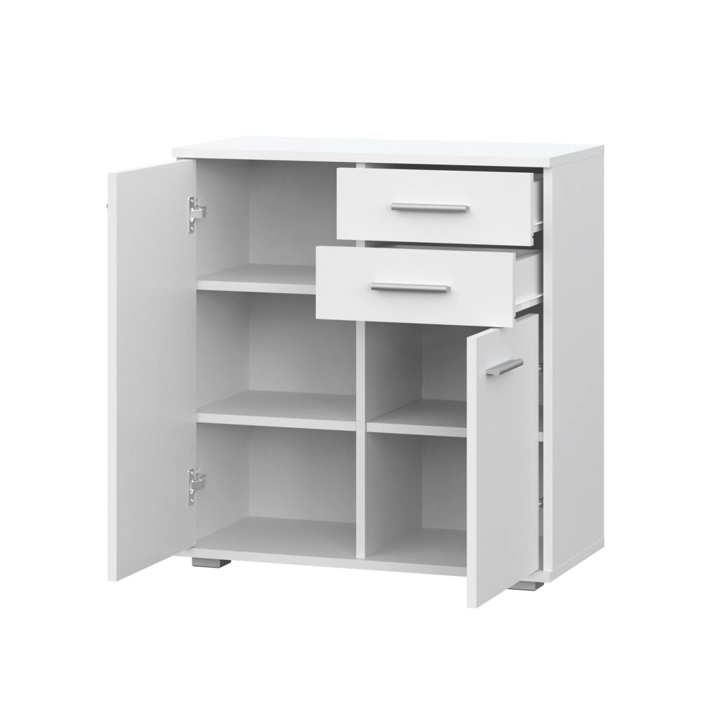 Commode FAUSKE - 2 Cassetti - 2 Ante - Bianco - Larghezza 69 cm, Altezza 74 cm, Profondit? 34 cm