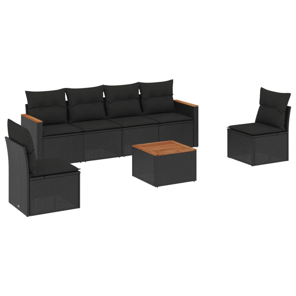 Set Divani da Giardino con Cuscini 7pz Nero Polyrattan 3258268