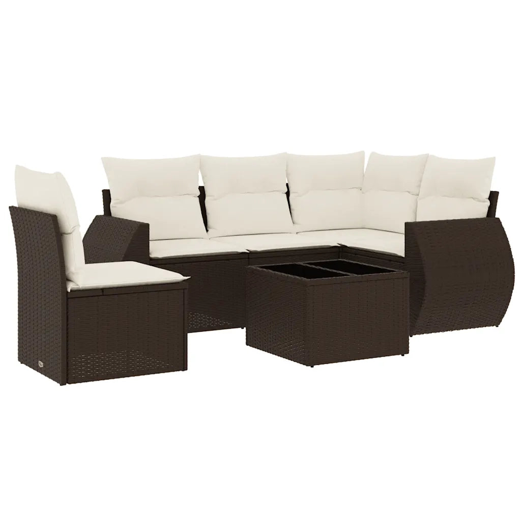 Set Divano da Giardino 6 pz con Cuscini Marrone in Polyrattan 3221382