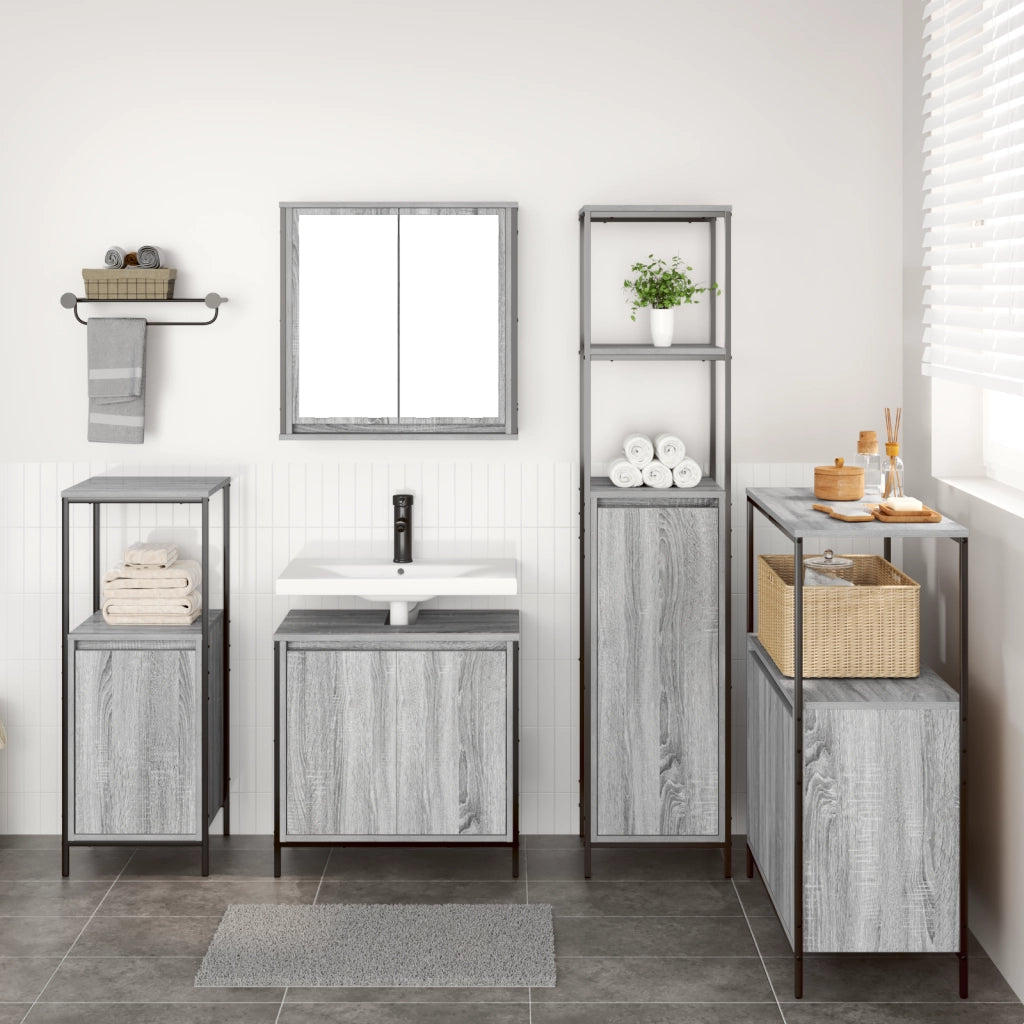 Set di Mobili per Bagno da 5 Pezzi in Legno Ingegnerizzato Grigio Sonoma