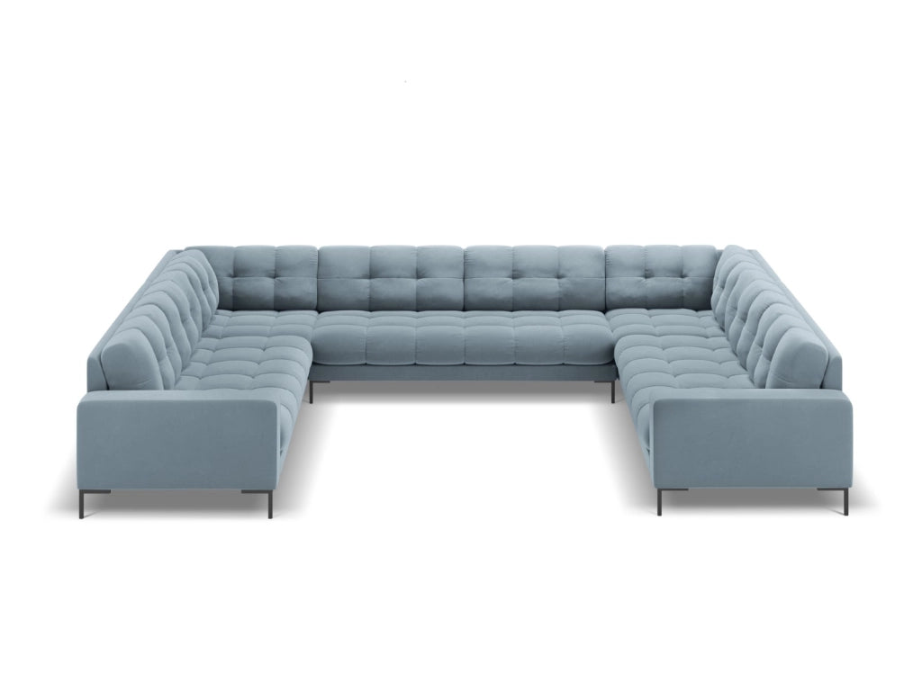 Cosmopolitan Design - Divano panoramico "Bali" 9 posti in velluto azzurro 