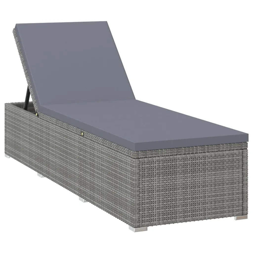 Lettino Prendisole | Sdraio da giardino | Lettino da sole con Cuscino in Polyrattan Grigio