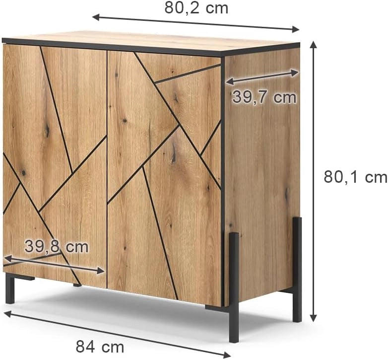 Credenza Hatto, Rovere, 84 x 80.1 cm, adatto per riporre e conservare in camera da letto
