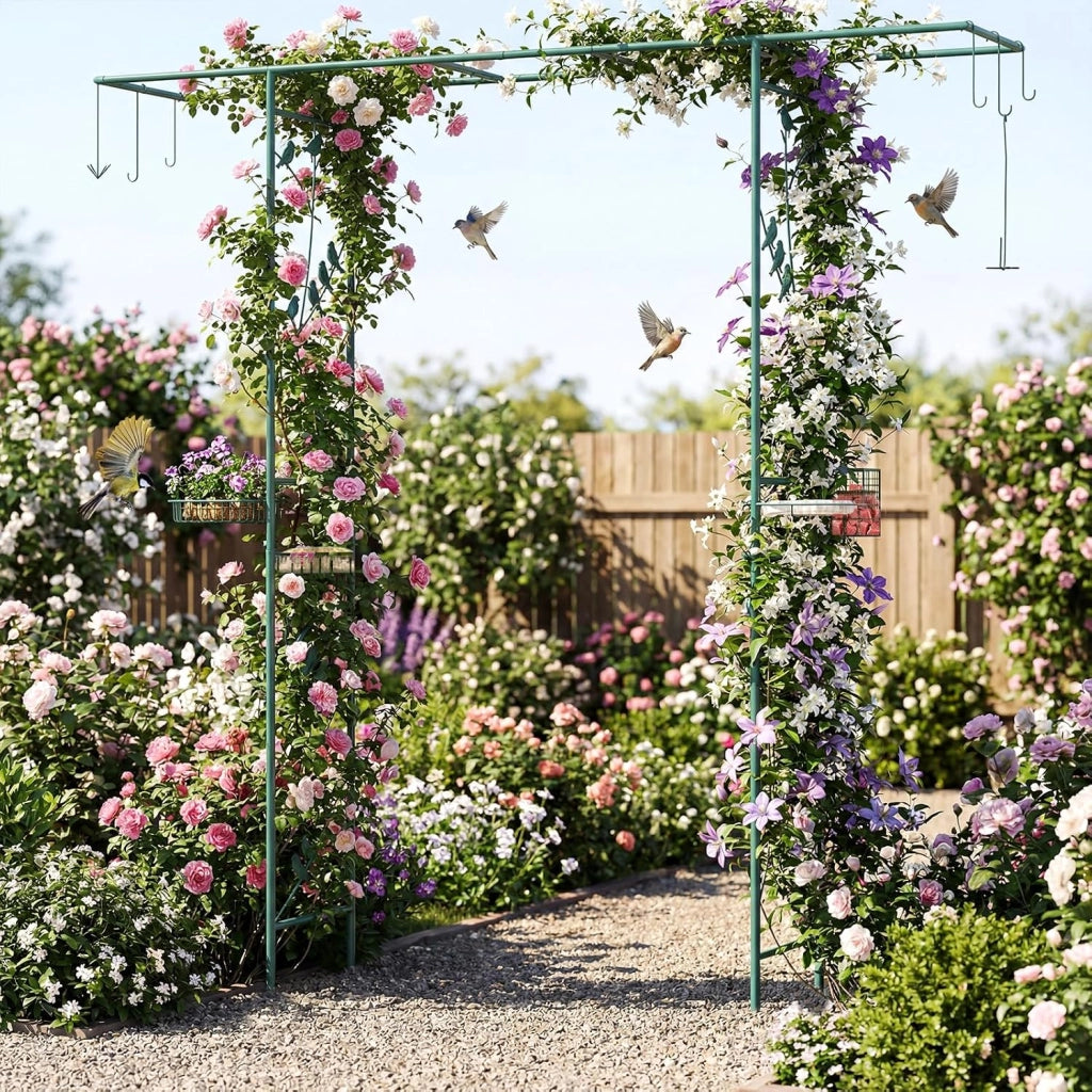 Pergolato a Arco da Giardino, Pergola da Esterno Decorativa in Metallo per Piante Rampicanti, Arco da Esterno per Feste, Matrimonio (Verde, Modello 1)