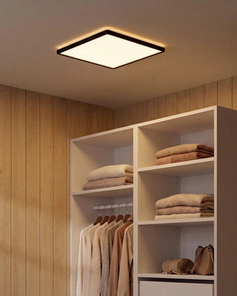 Lampada da soffitto a LED, pannello luminoso a LED quadrato in materiale sintetico nero, lampada da incasso a soffitto con telecomando