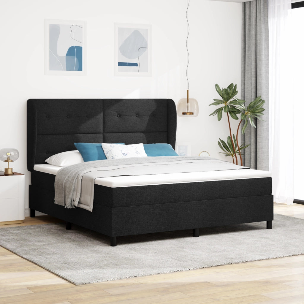 Letto a Box Spring Nero con Materasso, 180x200 cm, Tessuto