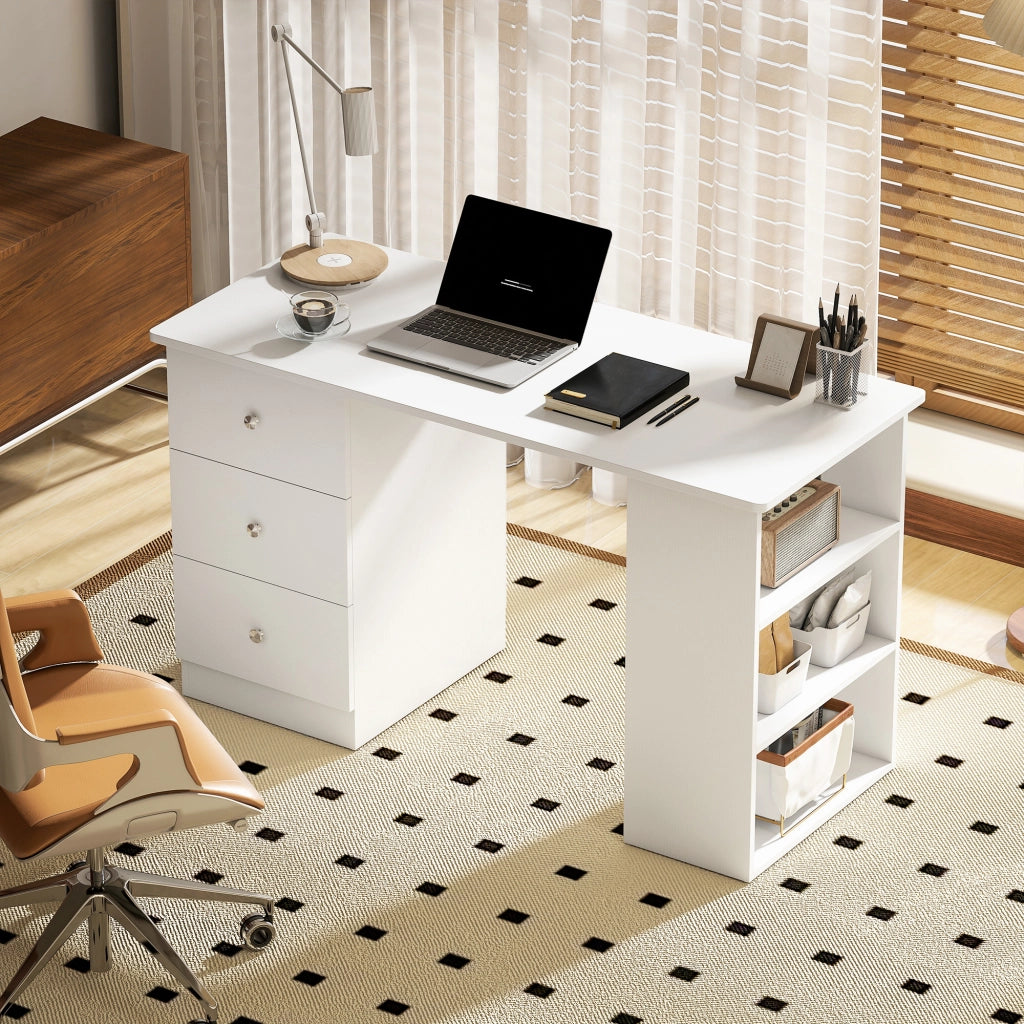 Scrivania con Cassettiera e Ripiani in Legno ¨C zephmum ¨C Bianco 120x49x72