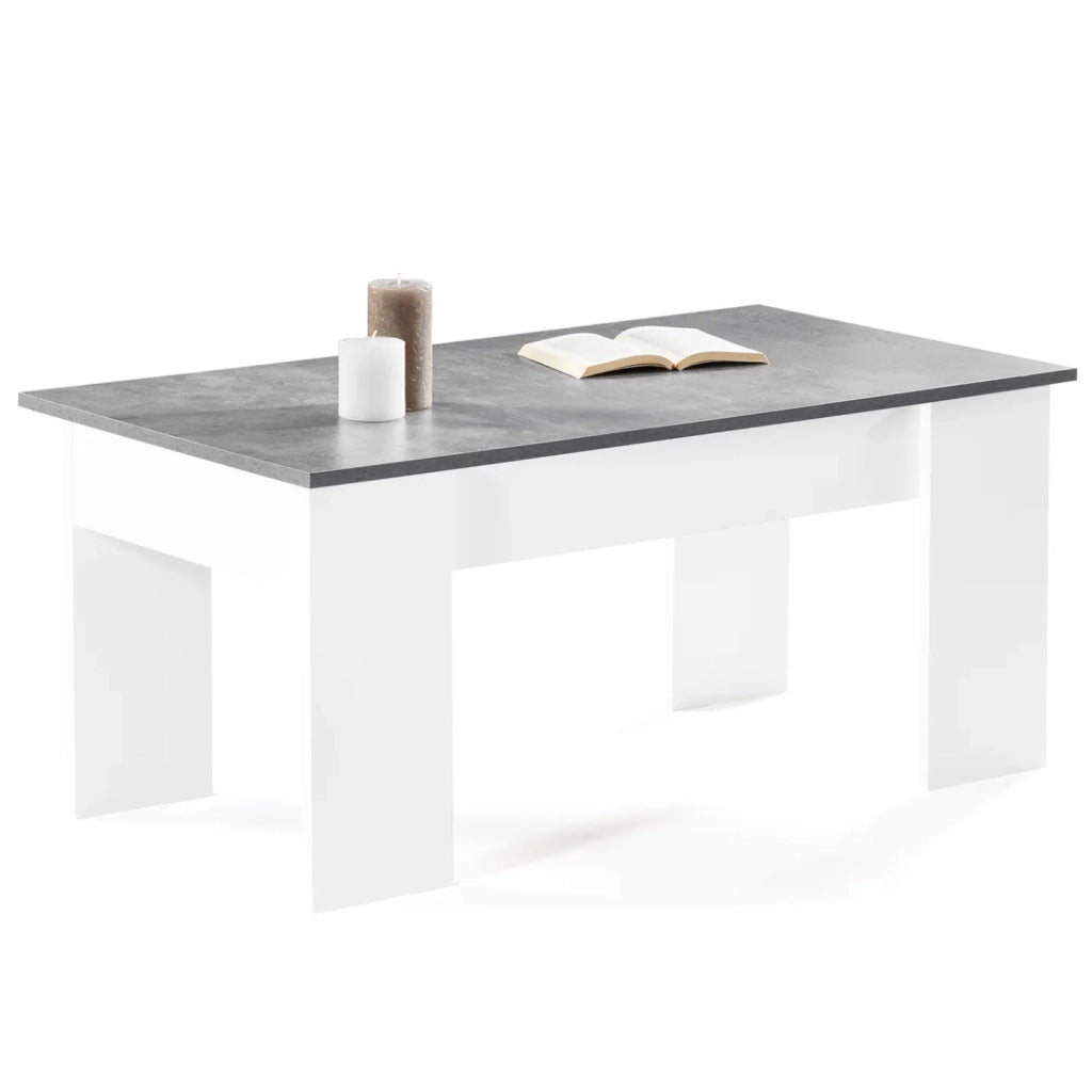 IDMarket - Tavolino con piano sollevabile TARA effetto legno e cemento bianco