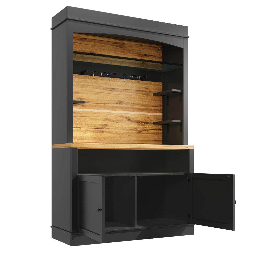 Set di 2 credenze da cucina con LED USB; 107x43x184 cm; MDF e metallo; nere