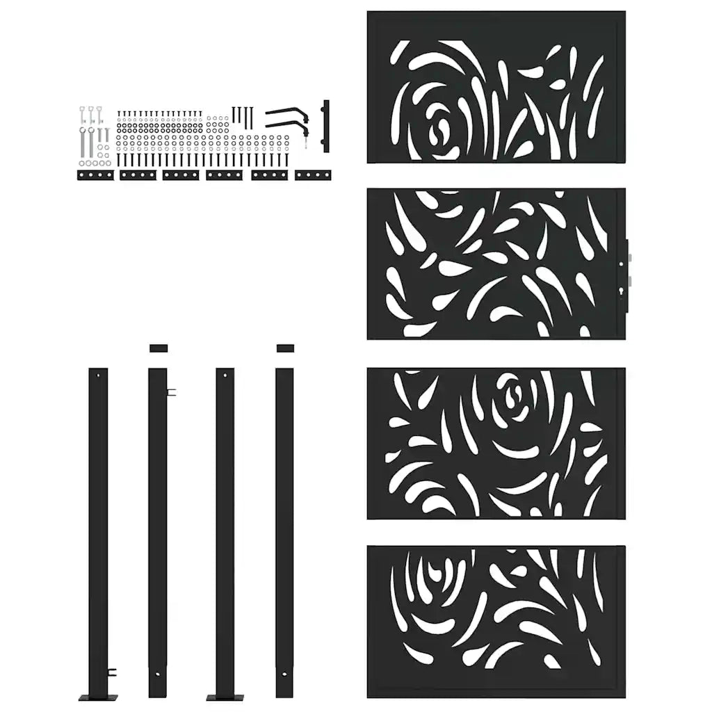 Cancello da giardino nero 100x200 cm in acciaio design fiamma 4100993