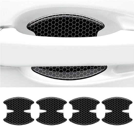 Etichette di protezione universali per maniglie porte - 4 pezzi - Set - Impermeabili - Etichette riflettenti - Dimensioni 9,5 x 8,5 cm - Protezione maniglie porte