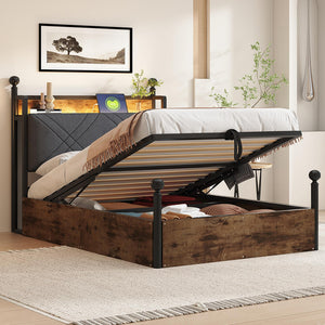 Letto ferro 90x190cm?- Xylo - idraulico LED USB baldaquin nero