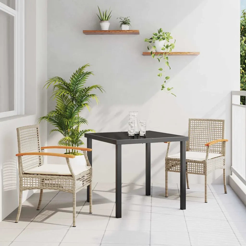 Set da Pranzo per Giardino 3 pcs Beige e Nero Rattan 3380827