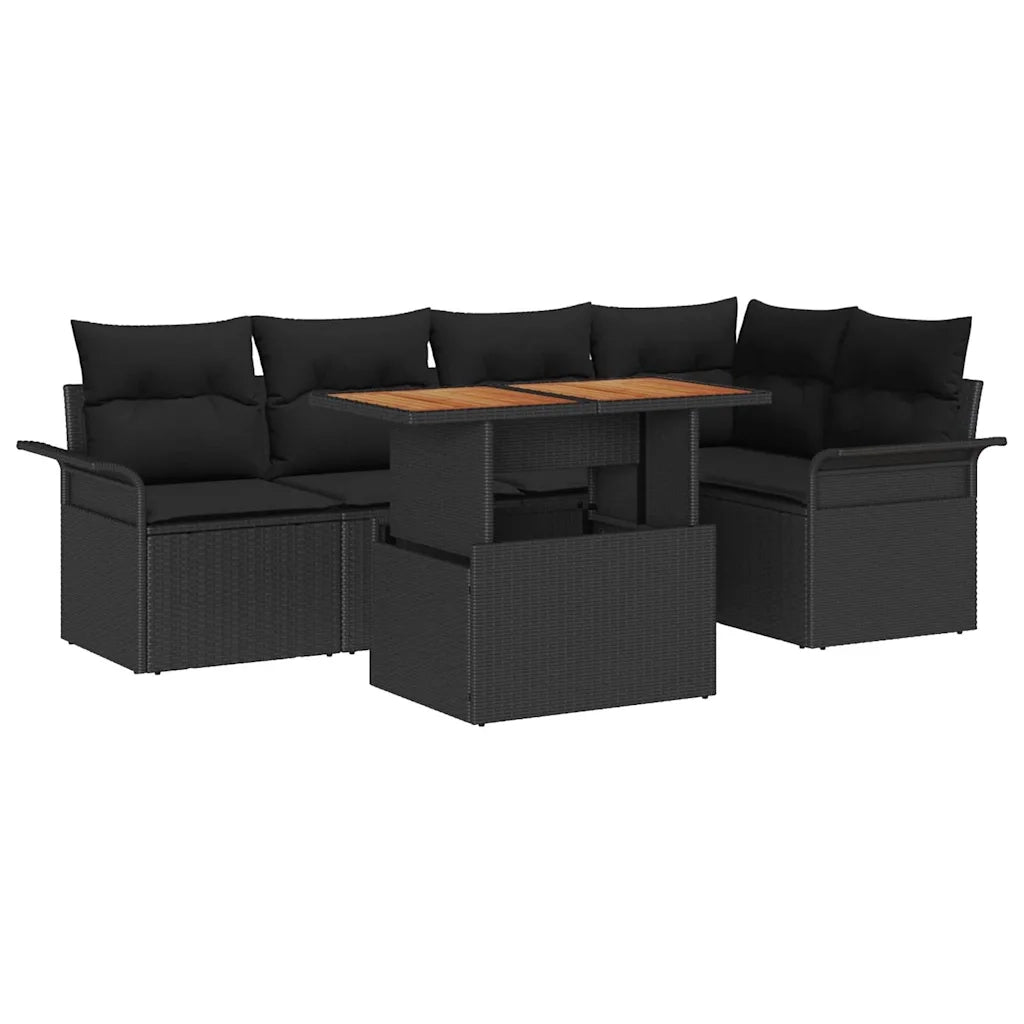 Set Divano da Giardino con archiviazione 6 pcs Nero Poly Rattan