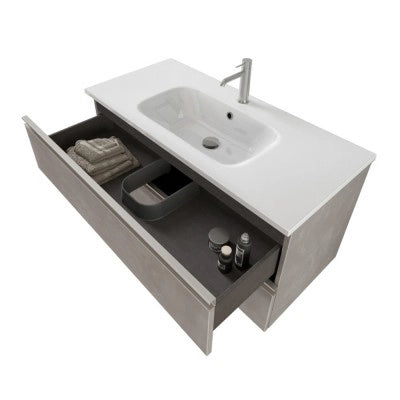 Mobile bagno sospeso 100 cm grigio cemento con lavabo e specchio contenitore Master