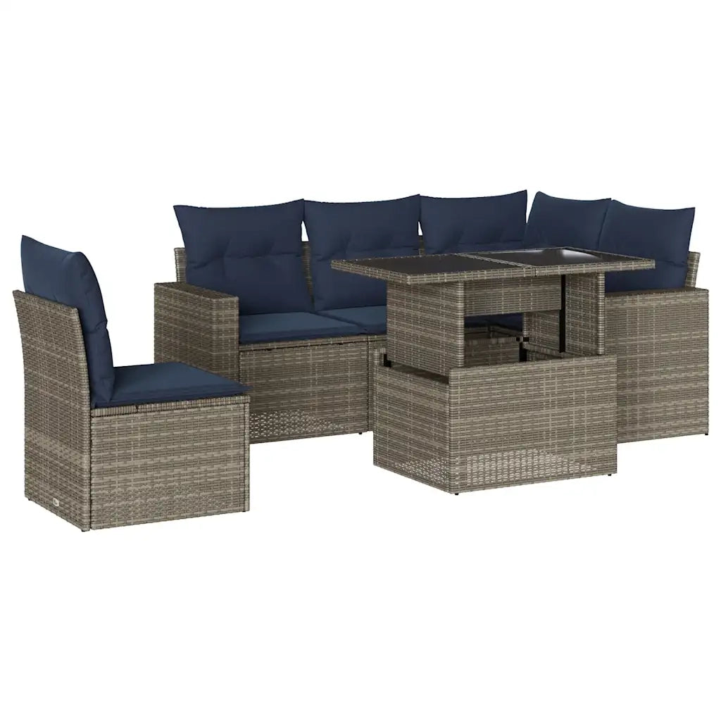 Set Divani da Giardino 6 pz con Cuscini Grigio in Polyrattan 3267281