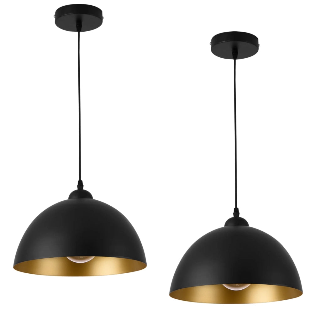 Set di 2 lampade a sospensione per illuminazione interna altezza regolabile metallo diametro 30 cm nero e oro 03_0005761